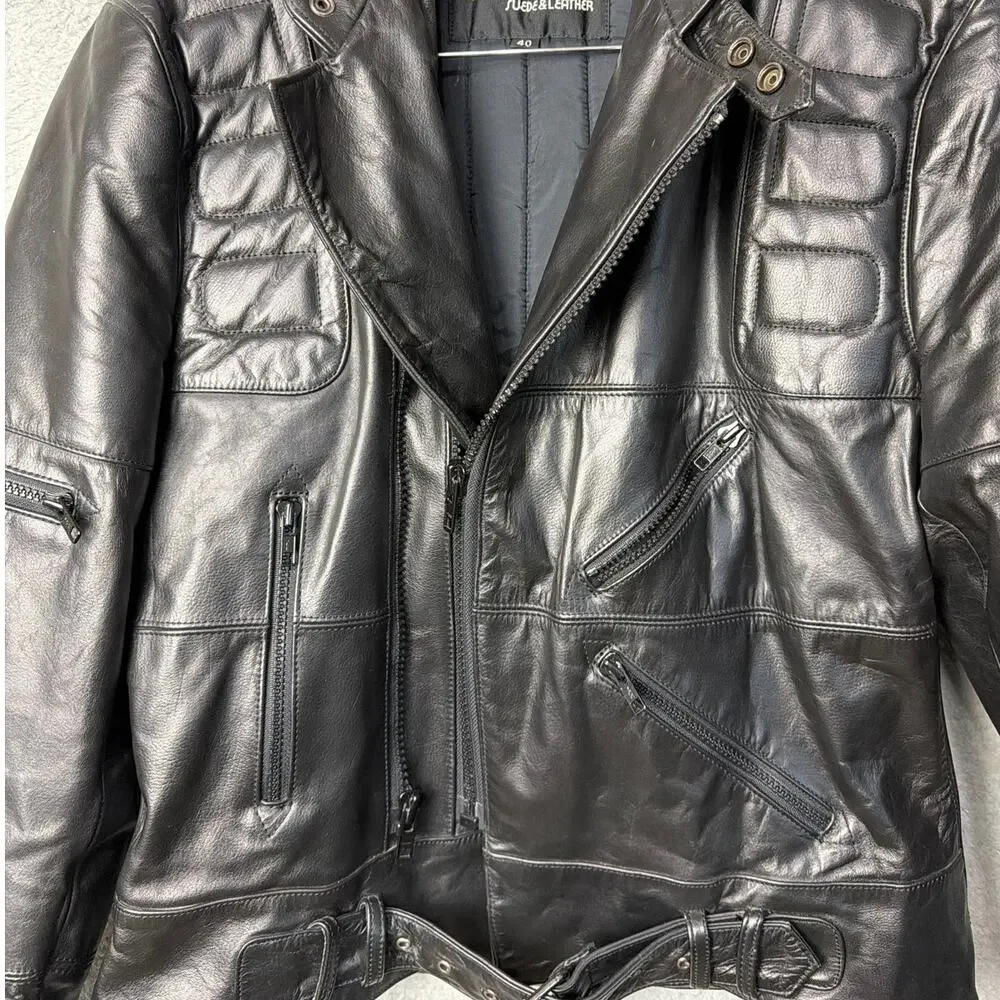 Vintage 1998 Wilsons Leather Moto Jacket Mens 40 Black Biker Y2K Motorcycle